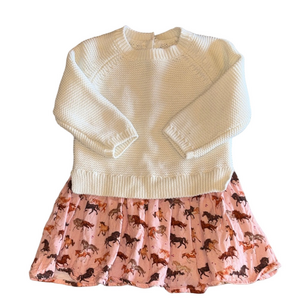 Hatley Toddler Girls Sweater Dress 12-18M Cream Knit Pink Horse Prin